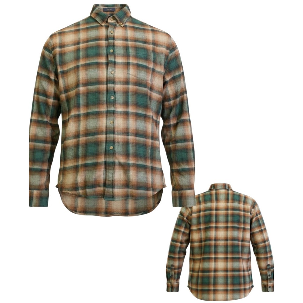 Pendleton Mason Plaid Button Front Shirt Men's Large L Brown Green Long